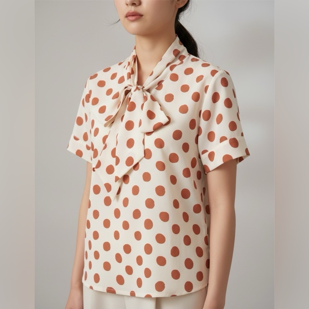 NEW Tucker for Target Polka Dot Print Short Sleeve Blouse in Cream & Rust Small